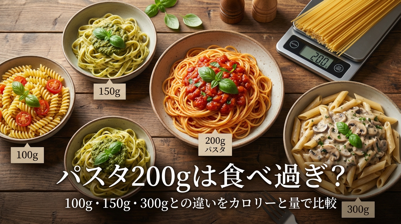 パスタ200gは食べ過ぎ？100g・150g・300gとの違いをカロリーと量で比較